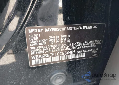 2012 BMW 750Li from USA, damaged, VIN WBAKB8C51CC964485